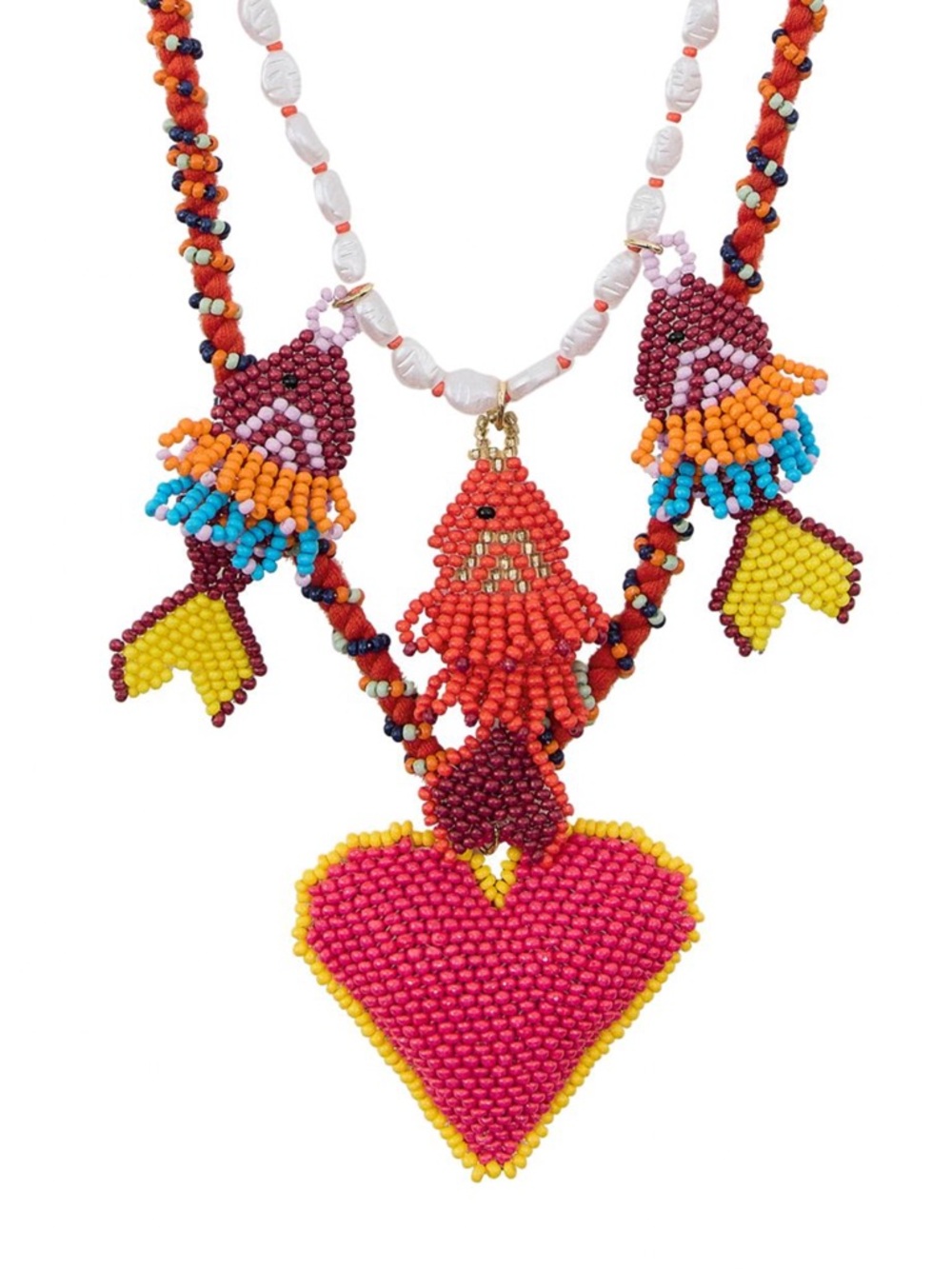 Zara Multicolor Beaded Heart and Fish Necklace